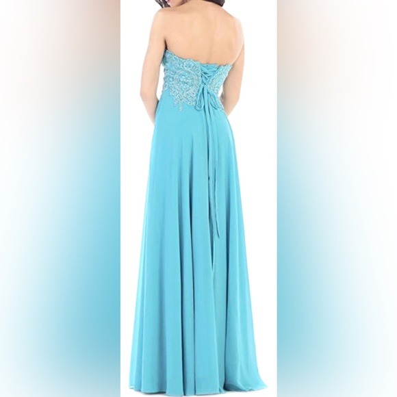 STRAPLESS BEADED LIGHT SKY BLUE PROM DRESS - Picture 4 of 7